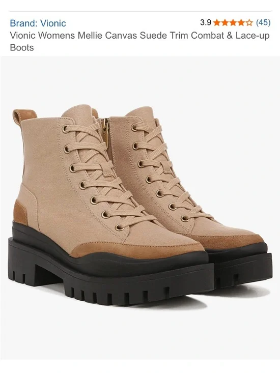 VIONIC Booties Mellie Combat NEW Comfort Waterproof Suede Canvas Camel Size 8.5 - Picture 9 of 9